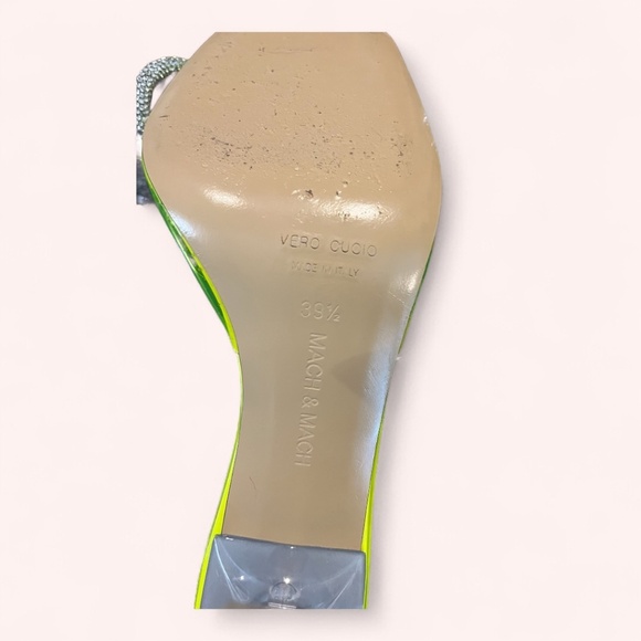 Mach & Mach Neon Yellow Square Toed Double Bow Italian PVC Mules Size EU 39/39.5 - Picture 10 of 10